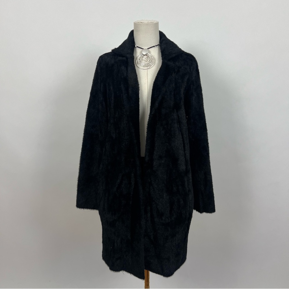 Liverpool Los Angeles Black Fuzzy Faux Fur Knit cardigan sweater. NWOT! - Picture 2 of 8
